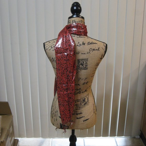 NWT Bebe red black leopard print scarf wrap sash OS - Picture 3 of 8